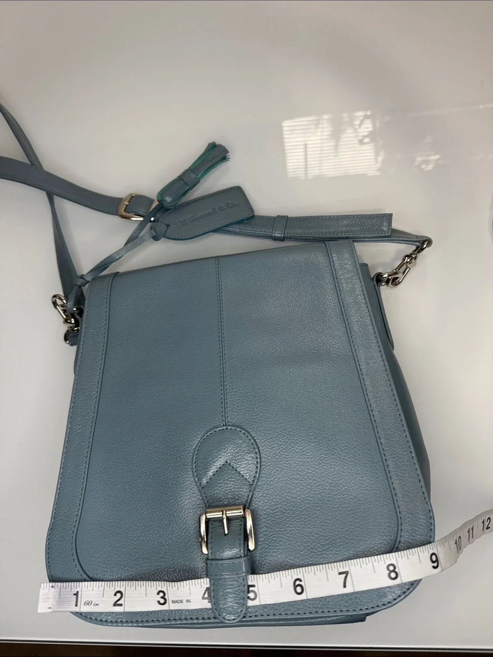 P. Sherrod & Co dusty blue leather crossbody bag